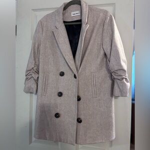 Line & Dot Light Tan Double-Breasted Blazer